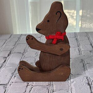 Wooden Bear Figurine Midwest Wooden Movable Limbs Teddy Bear 12” Vintage 80s
